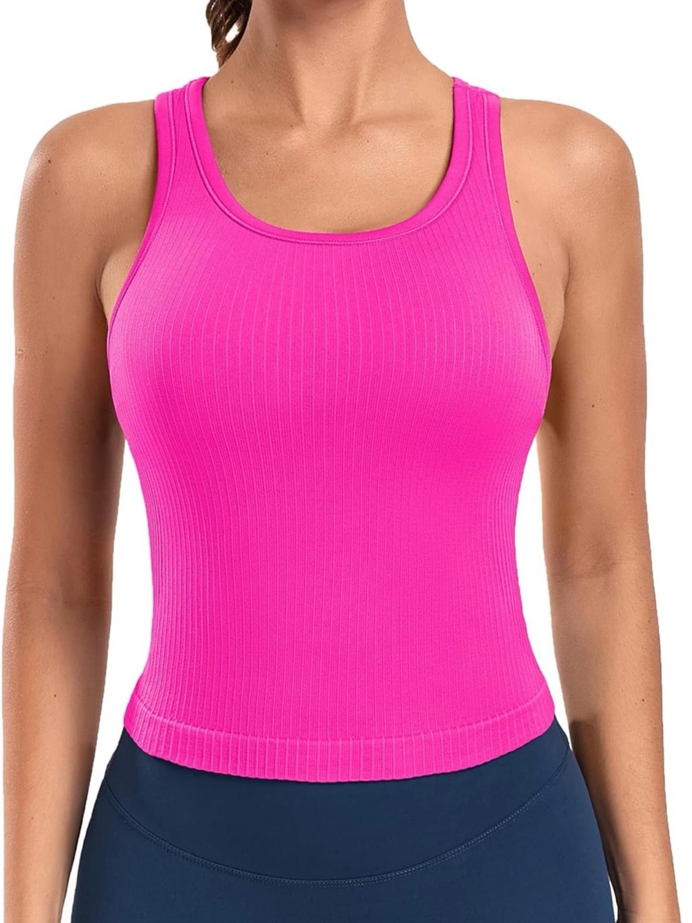 Red Ribbed Racerback Crop Tank Top - Picture 6 of 7
